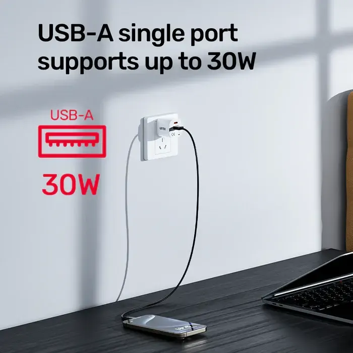 P1125AWH01-EU UNITEK max 33W Wall Charger, EU, USB-A + USB-C Output, White