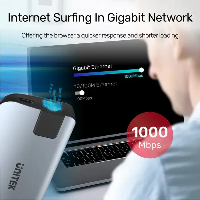D1028A, UNITEK, 5-In-1 USB3.1 10Gbps Multi-Port Hub (2-Port USB-A 10Gbps + HDMI 4K60Hz + RJ45 + PD 100W), Space Grey