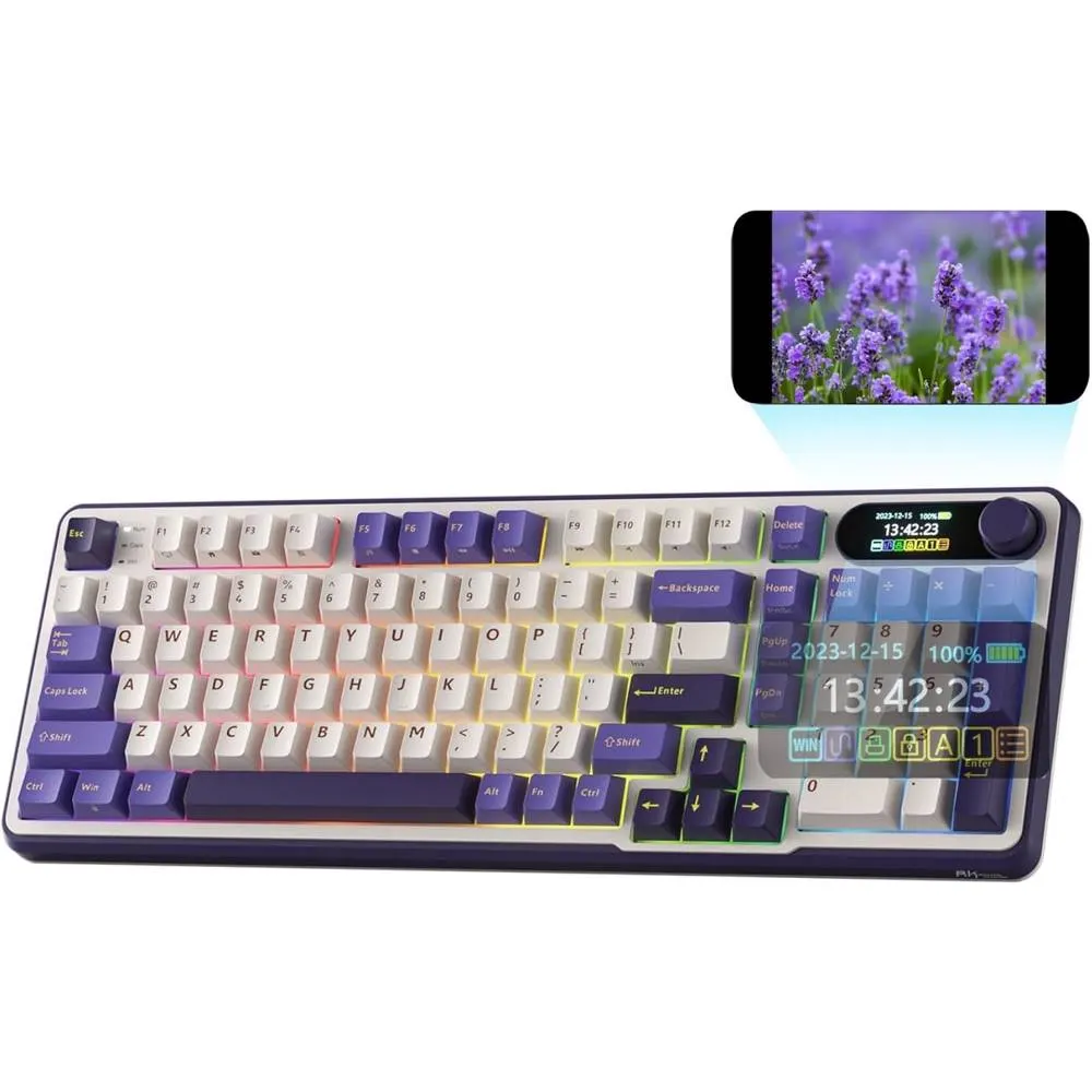 კლავიატურა Royal Kludge RK S98 RGB Mechanical Keyboard, Brown switch, Smart Display, Hot Swappable, Type-C wired, Bluetooth 5.0, 2.4GHz, Blackberry