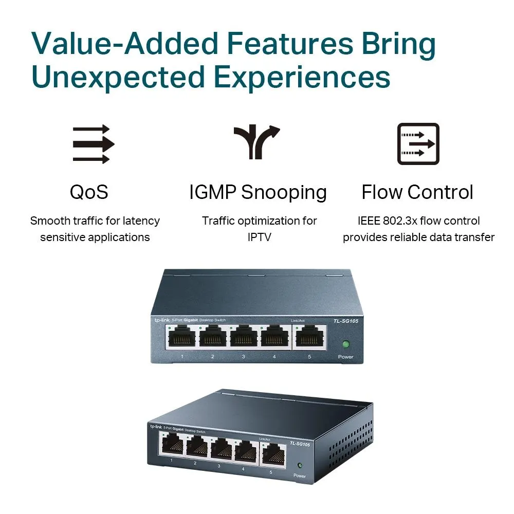 სვიჩი TP-Link, TL-SG105, 5-Port 10/100/1000Mbps Desktop Switch