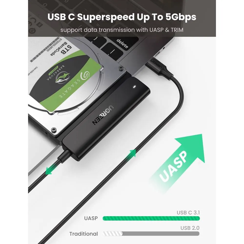 Type-C ადაპტერი UGREEN CM321 (70610), Type-C 3.0 to 2.5-Inch SATA Converter, 50cm, Black