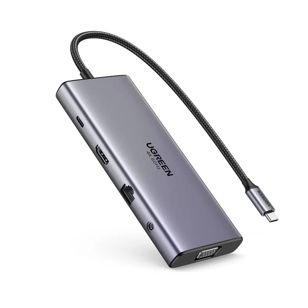 UGREEN CM639 (45520), Type-C, USB-A, HDMI, VGA, RJ45, SD/TF, 3.5MM, PD, 11-in-1 USB-C Hub, Grey