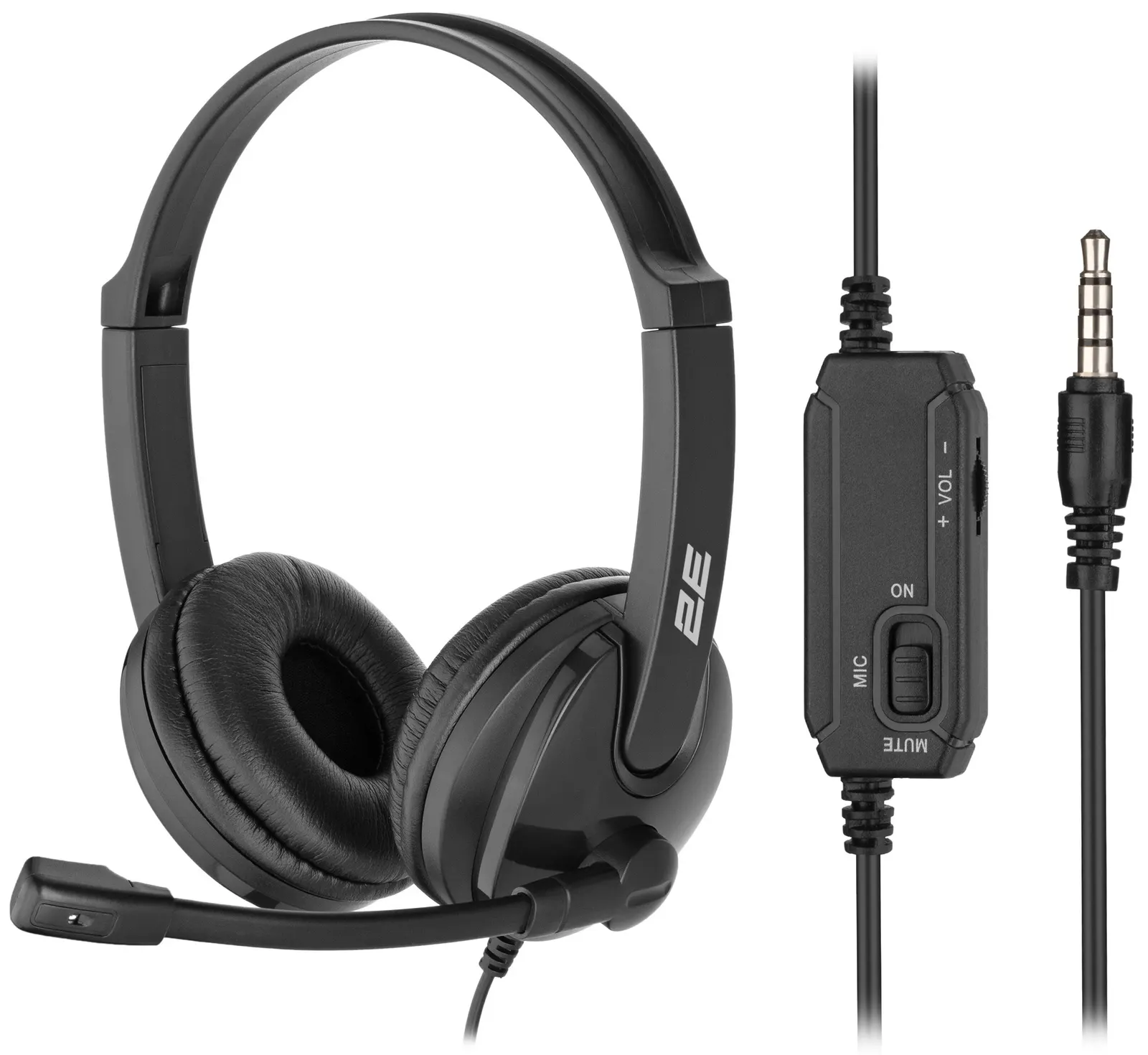 2E PC headset stereo On-ear CH12 mini-jack, omni-mic, 1.2m, black