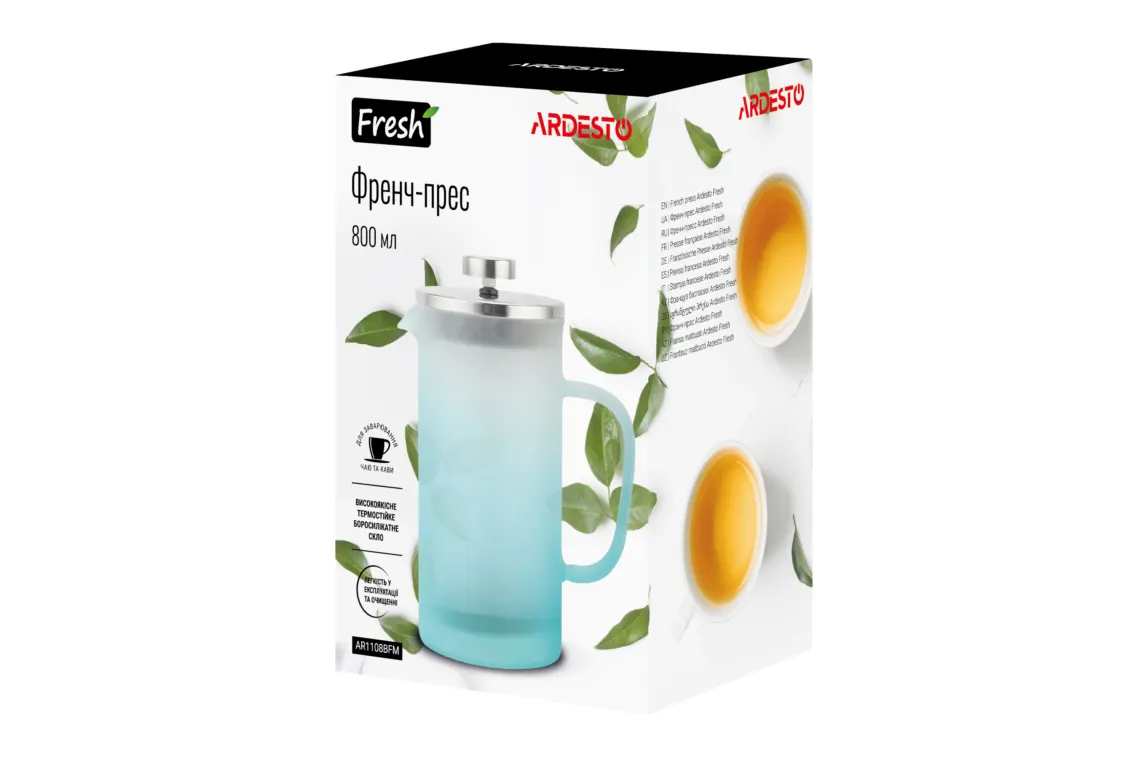 ჩაიდანი Ardesto French press Fresh, 800 ml, tiffany blue, matt, plastic, glass