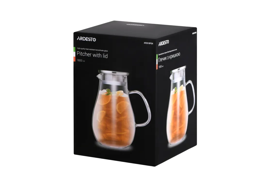 დოქი ARDESTO Pitcher with lid, 1800 ml, borosilicate glass, s/s