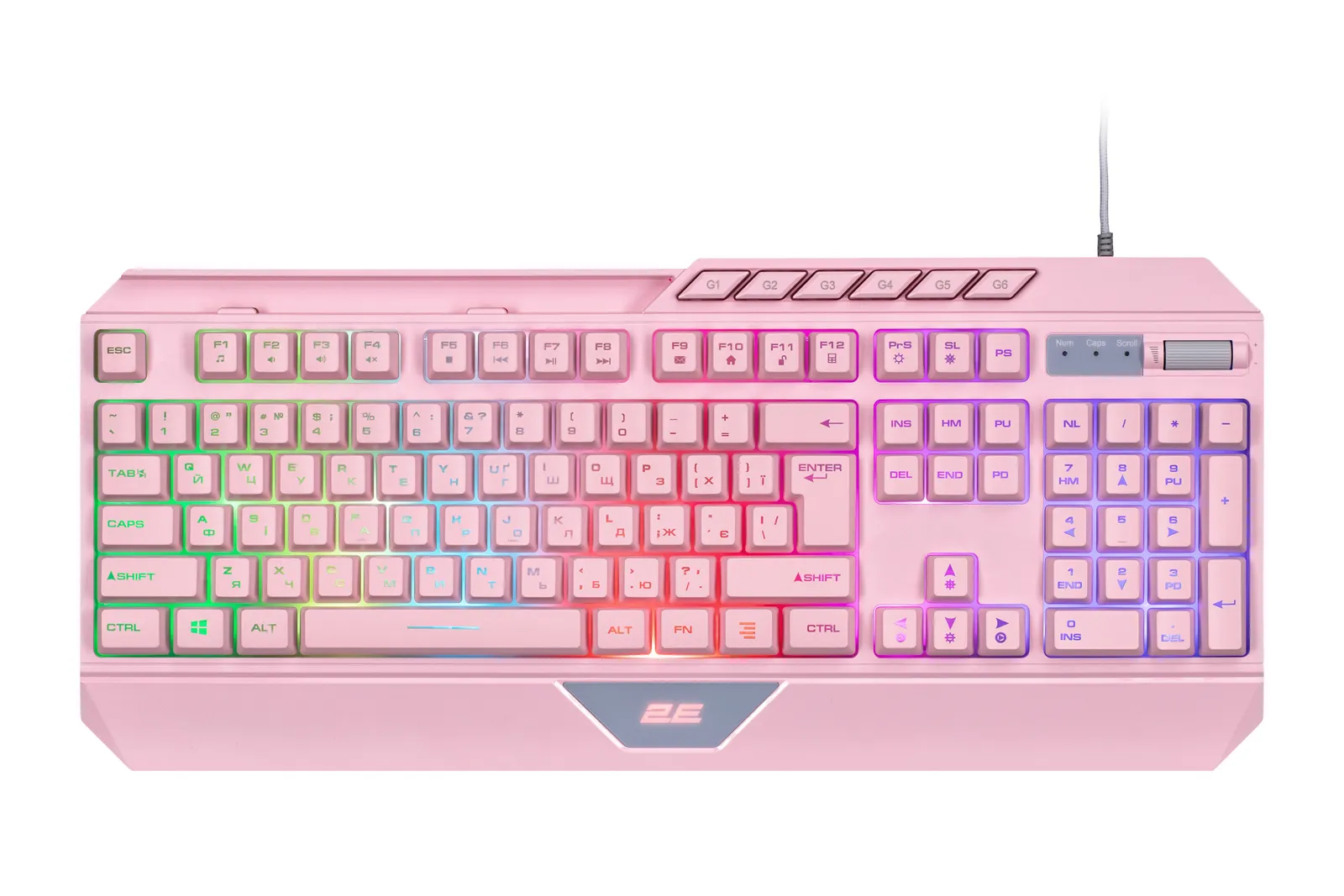 კლავიატურა 2E GAMING Membrane keyboard KG315 110key, USB-A, EN/UA, RGB, pink
