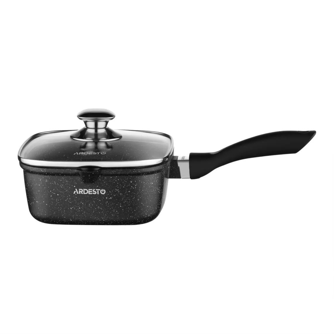 ქვაბი Saucepan with glass lid ARDESTO Gemini, 2l, aluminum, square, black