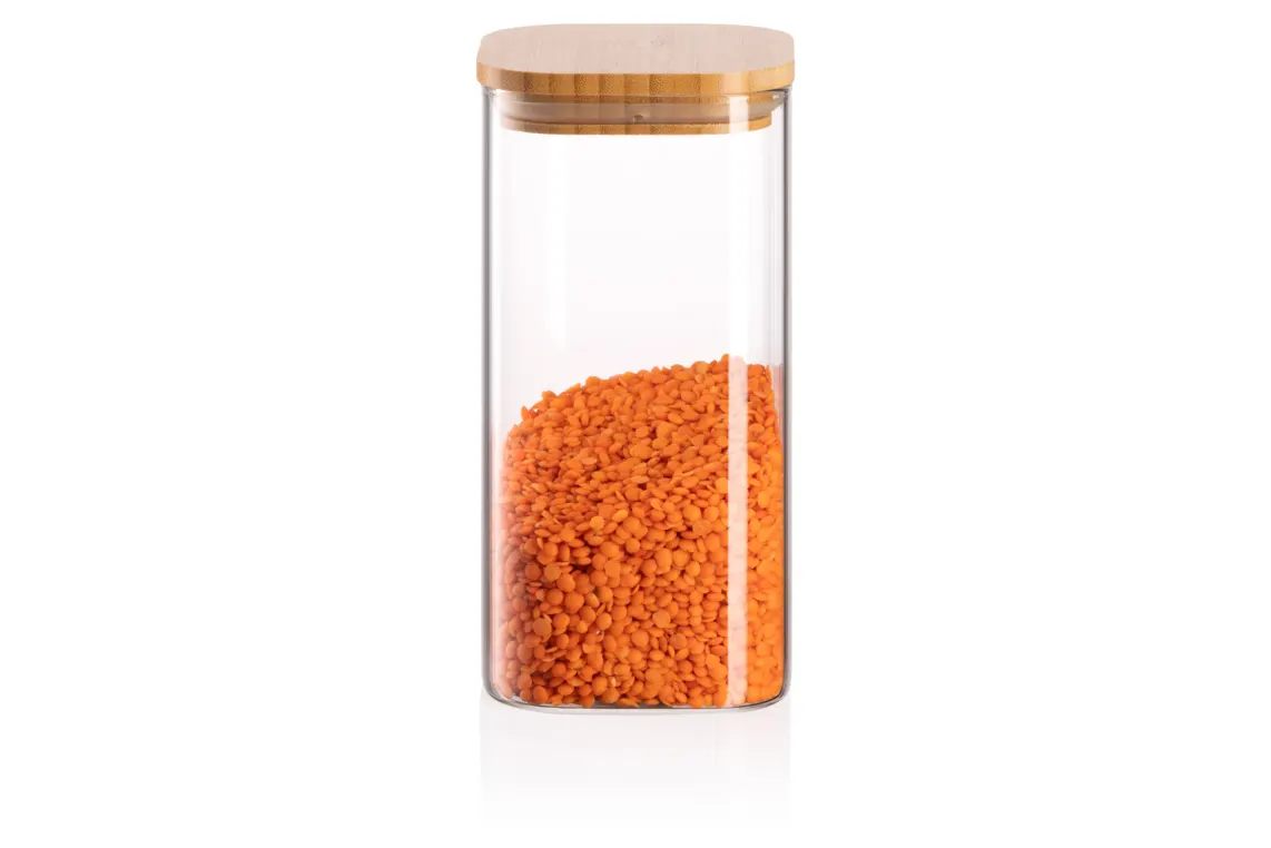 შუშის ქილა Ardesto Jar Fresh, 700 ml, square, glass, bamboo