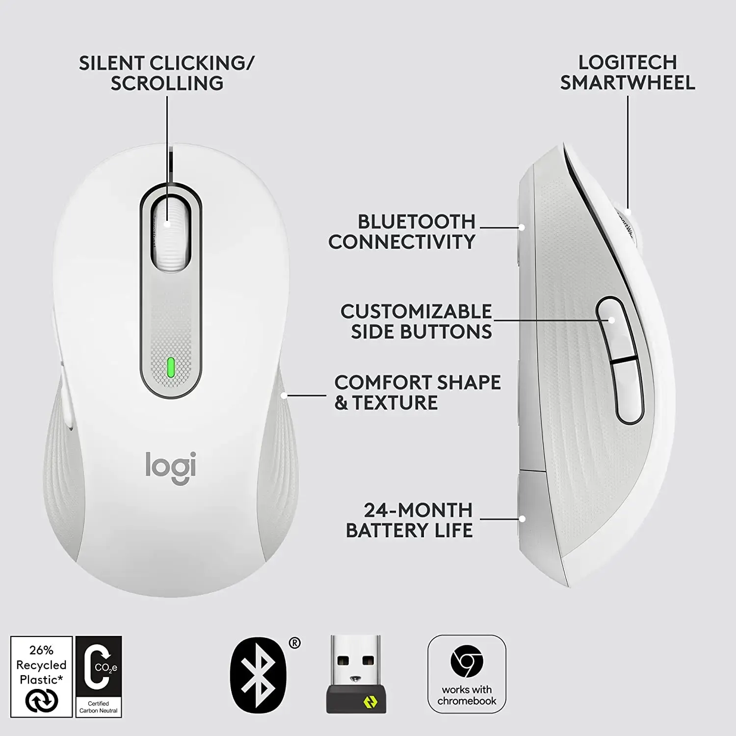 logitech, M650, Mouse OFF-White