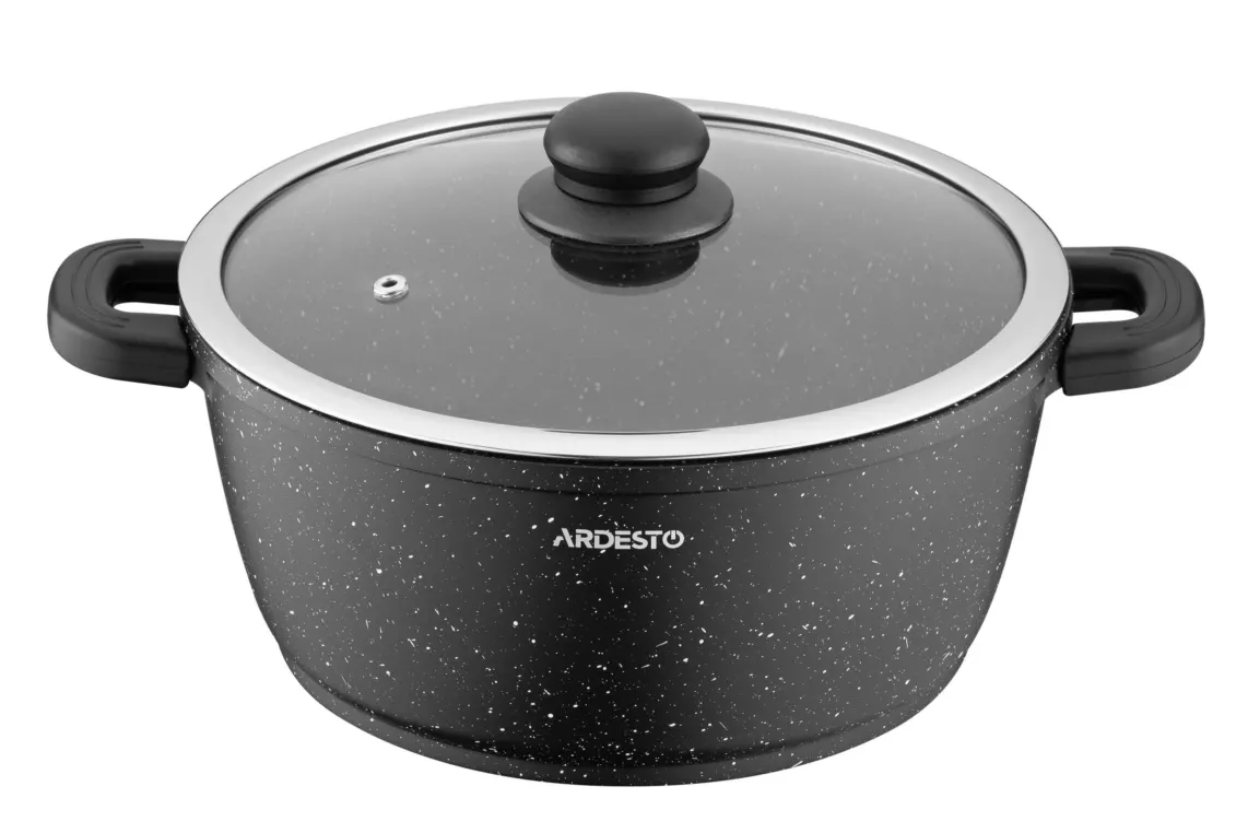 ქვაბი Ardesto Casserole with glass lid Gemini Anzio, 4.4l, aluminium, black