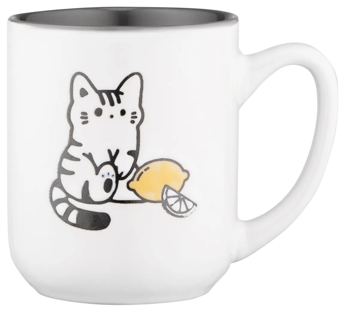 კათხა Mug ARDESTO Cat, 380ml, ceramic, white-gray