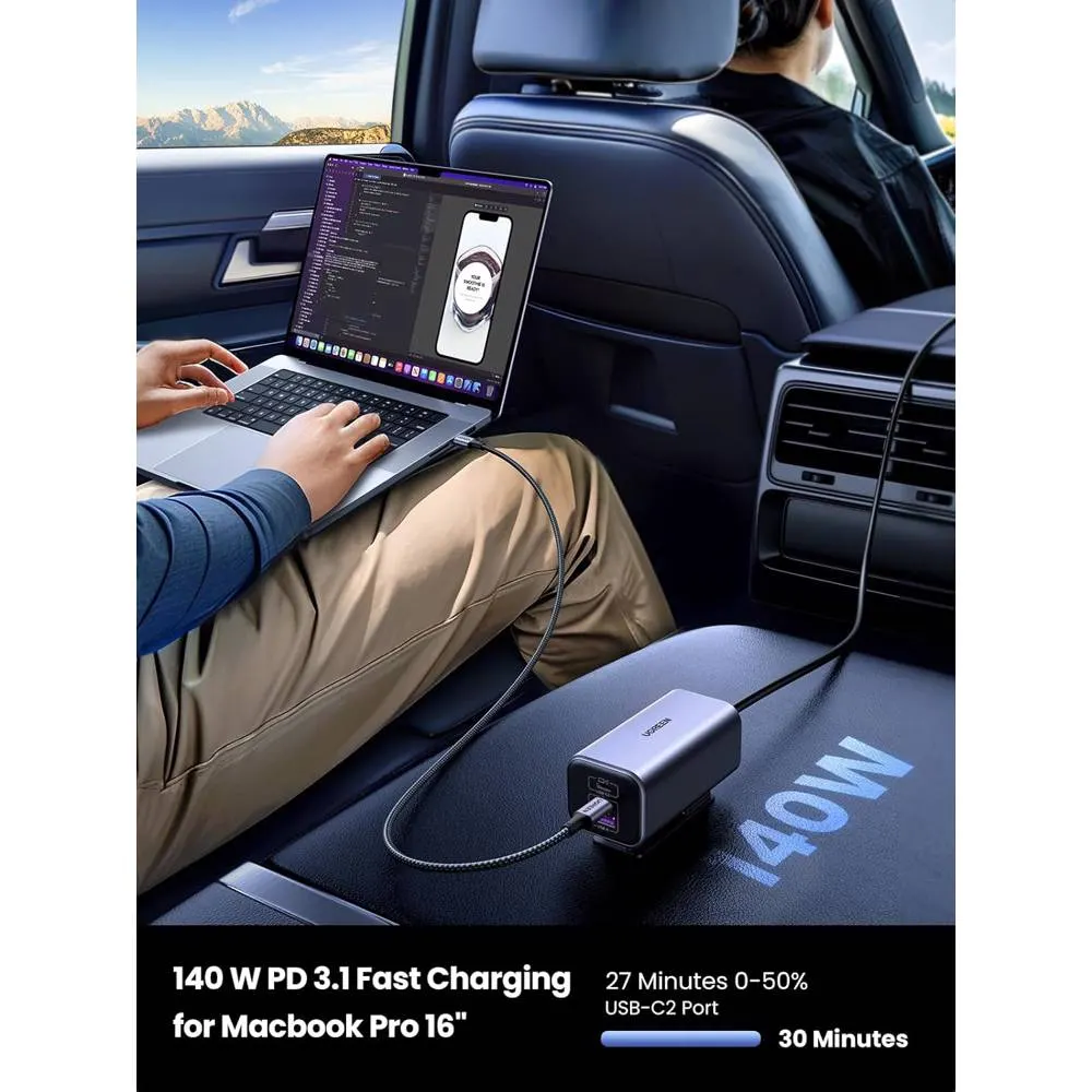 მანქანის დამტენი UGREEN EC706 (35571), 150W, Type-C, USB, Car Charger, Grey