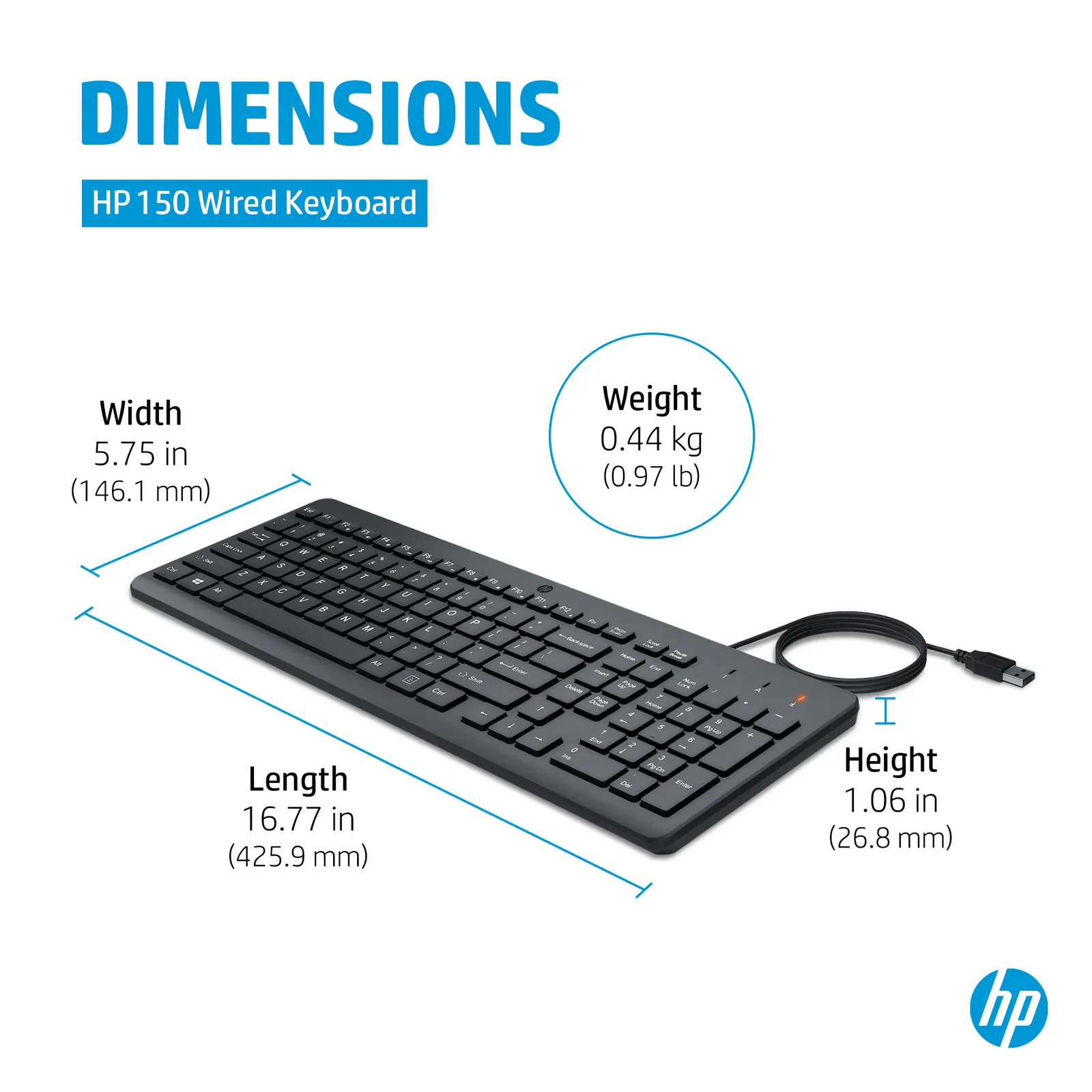 HP 150 USB-A Wired Keyboard RUSS