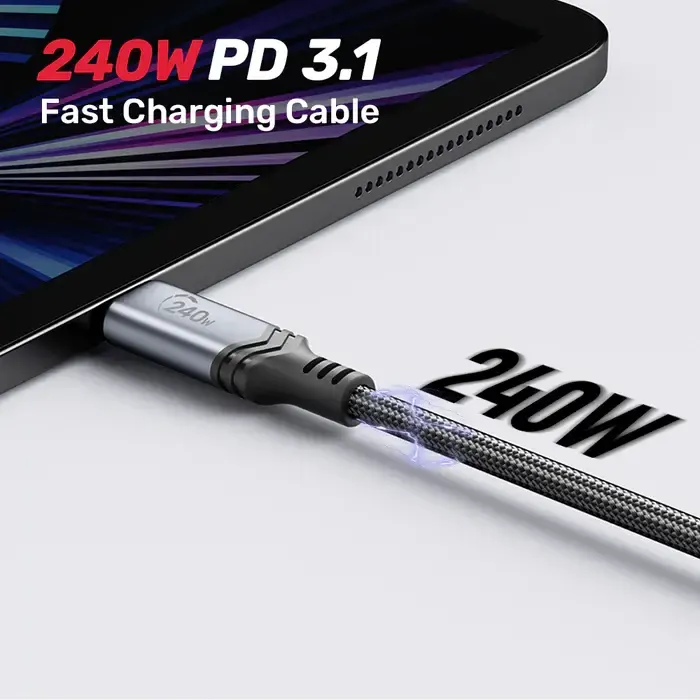 C14110GY-2M,UNITEK 2M, CM to CM Power Delivery 3.1 240W Charging Cable, Black