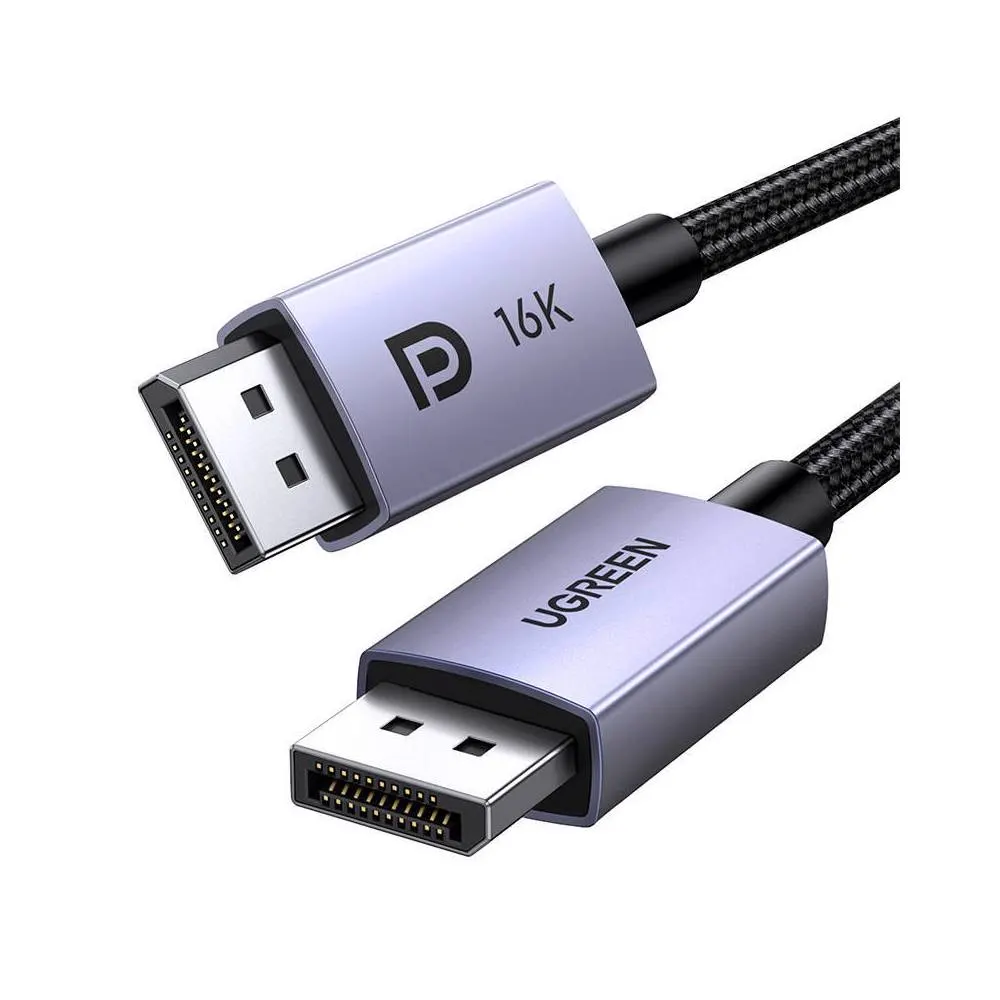 ვიდეო კაბელი UGREEN DP118 (15384), 16K, 2.1 DisplayPort To DisplayPort, 2m, Grey/Black