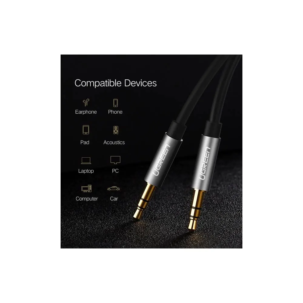 აუდიო კაბელი UGREEN AV119 (10732), 3.5mm Male to 3.5mm Male Cable, 0.5m, Black