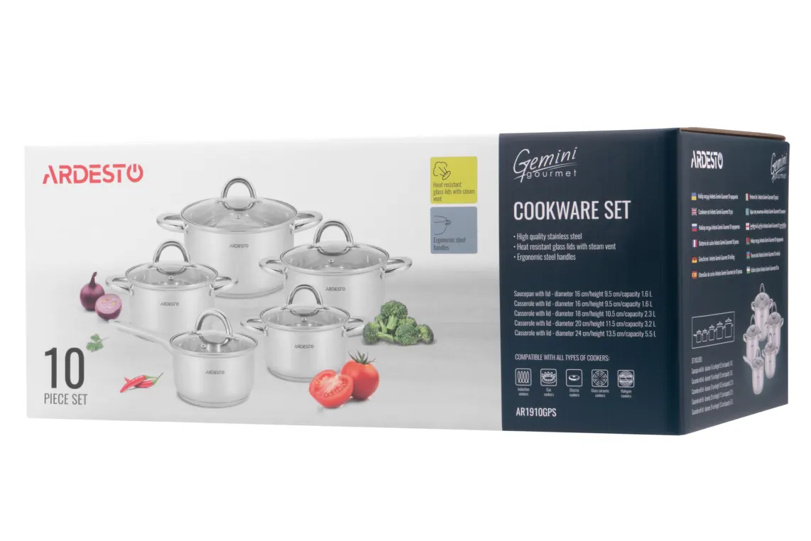 Ardesto Cookware set Gemini Gourmet Andria, 10pcs, stainless steel