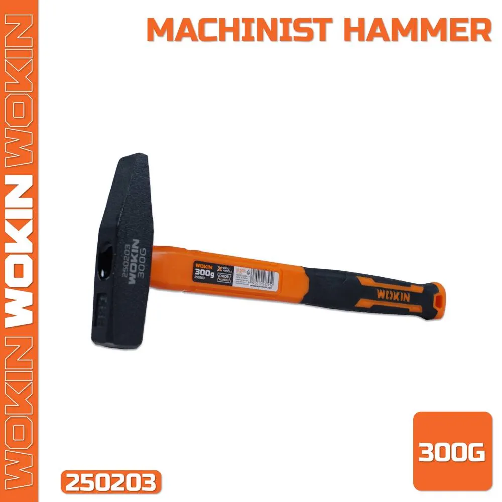 მეტალის ჩაქუჩი რეზინის სახელურით Wokin 250203, 300G, Machinist Hammer, Black/Orange