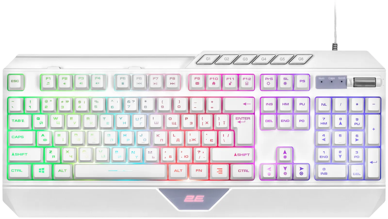 კლავიატურა 2E GAMING Membrane keyboard KG315 110key, USB-A, EN/UA, RGB, white