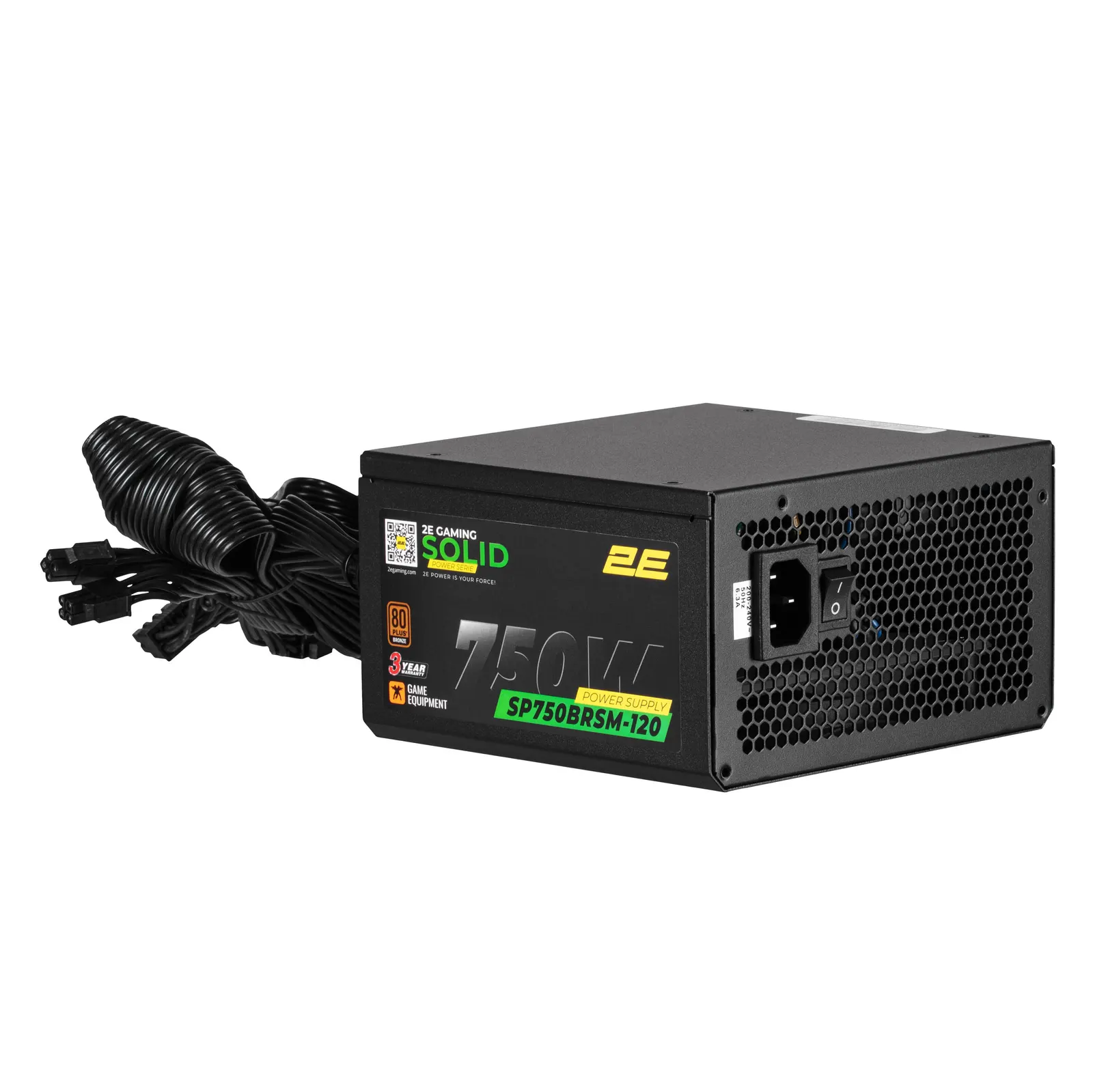 კვების ბლოკი 2E GAMING PSU Solid Power (750W), >85%, 80+ Bronze, 120mm, 1xMB 24pin(20+4), 2xCPU 8pin(4+4), 3xMolex, 6xSATA, 4xPCIe 8pin(6+2), Semi Modular