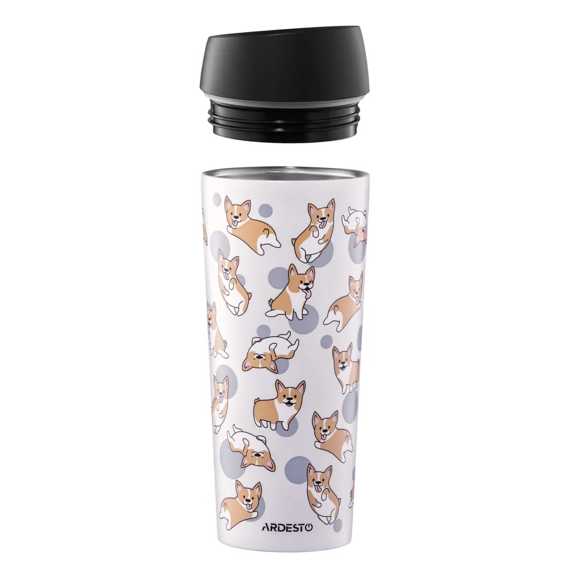 Travel mug ARDESTO Coffee Time Corgi 450ml, stainless steel, grey