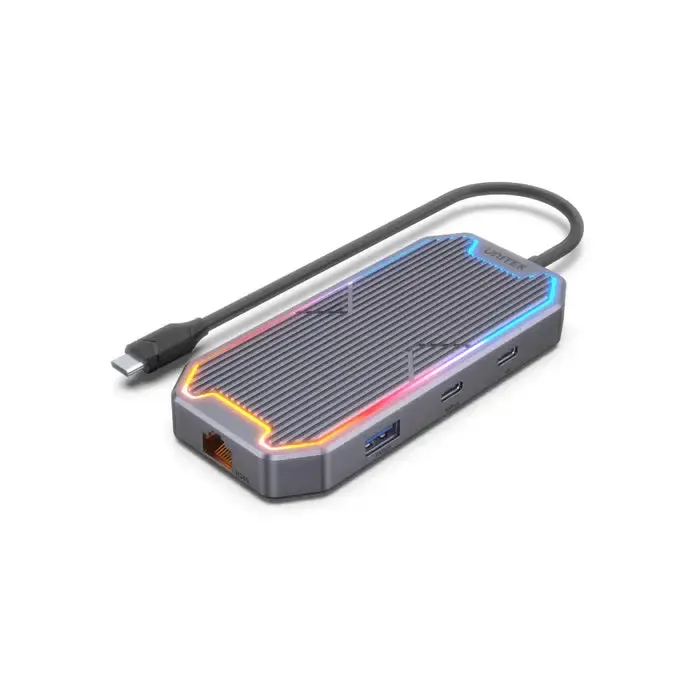 D1029A,UNITEK, 7-in-1 USB-C 10Gbps Hub with RGB Light (2*USB-A 10Gbps+USB-C 10Gbps+HDMI 4K60Hz+Gigabit Ethernet+Audio+PD 100W