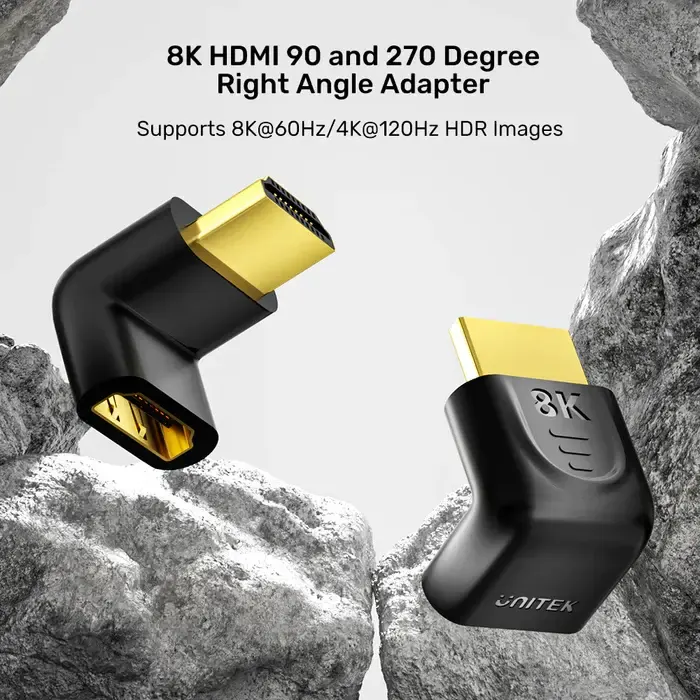 A1046A, UNITEK, Adapter, 90° & 270° Right Angle HDMI Adapter 8K 60Hz & 4K 120Hz.