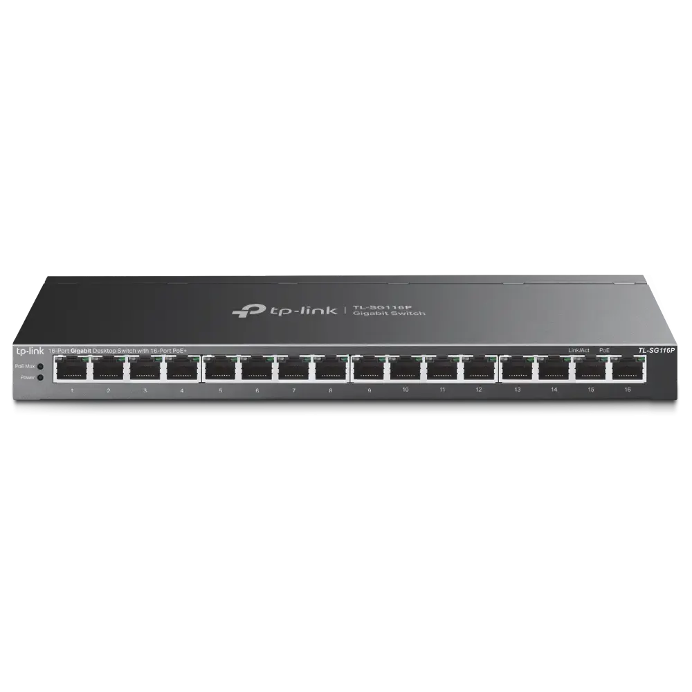 TP-Link, TL-SG116P, 16-Port Gigabit Desktop Switch with 16-Port PoE+
