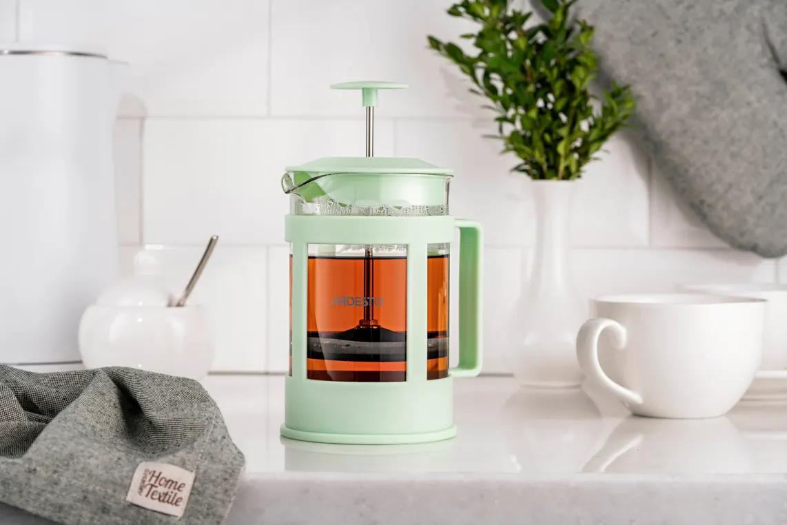 ჩაიდანი Ardesto French press Fresh, 800ml, borosilicate glass, plastic, transparent, light green