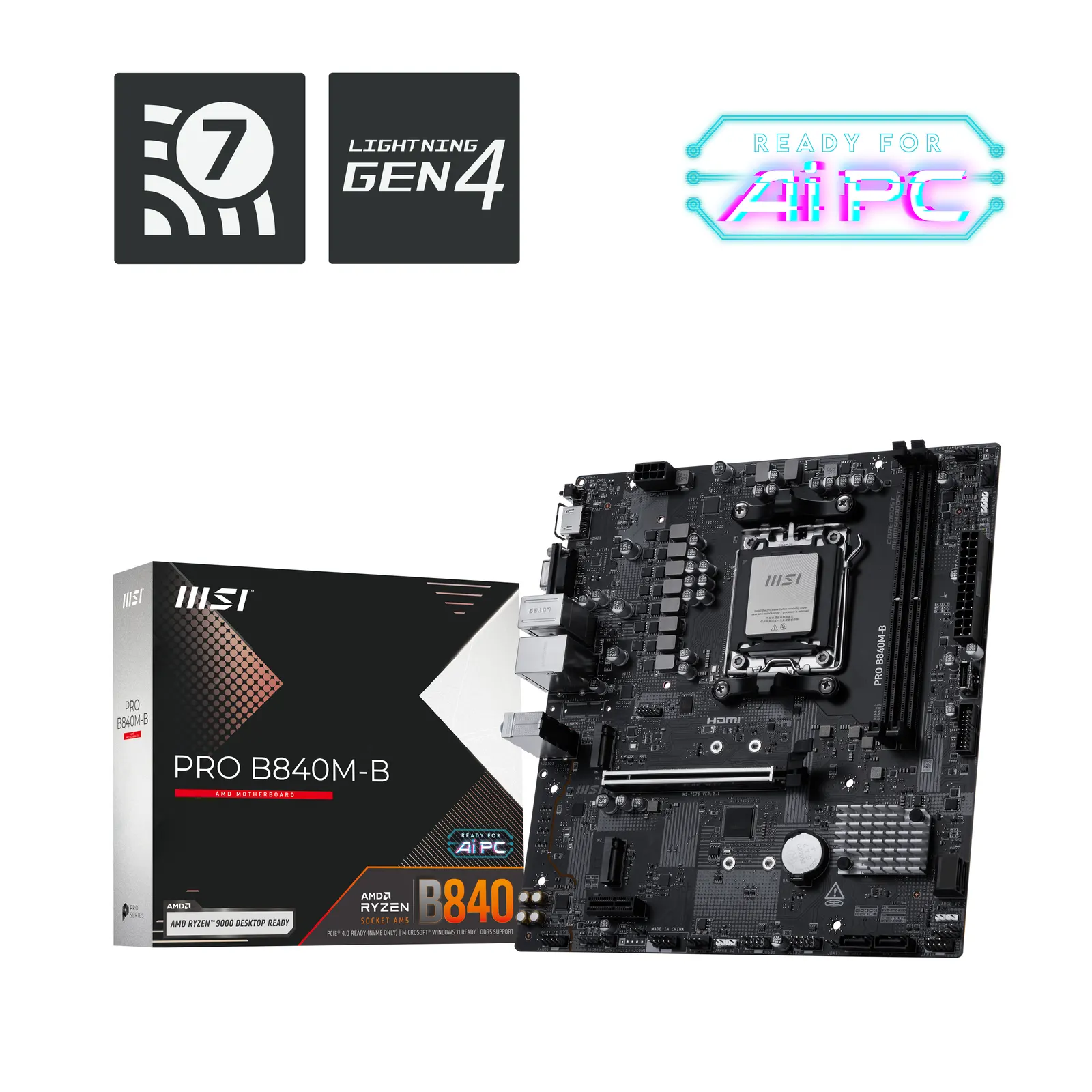 დედაპლატა MSI Motherboard PRO B840M-B sAM5 B840 2xDDR5 M.2 HDMI DSub mATX