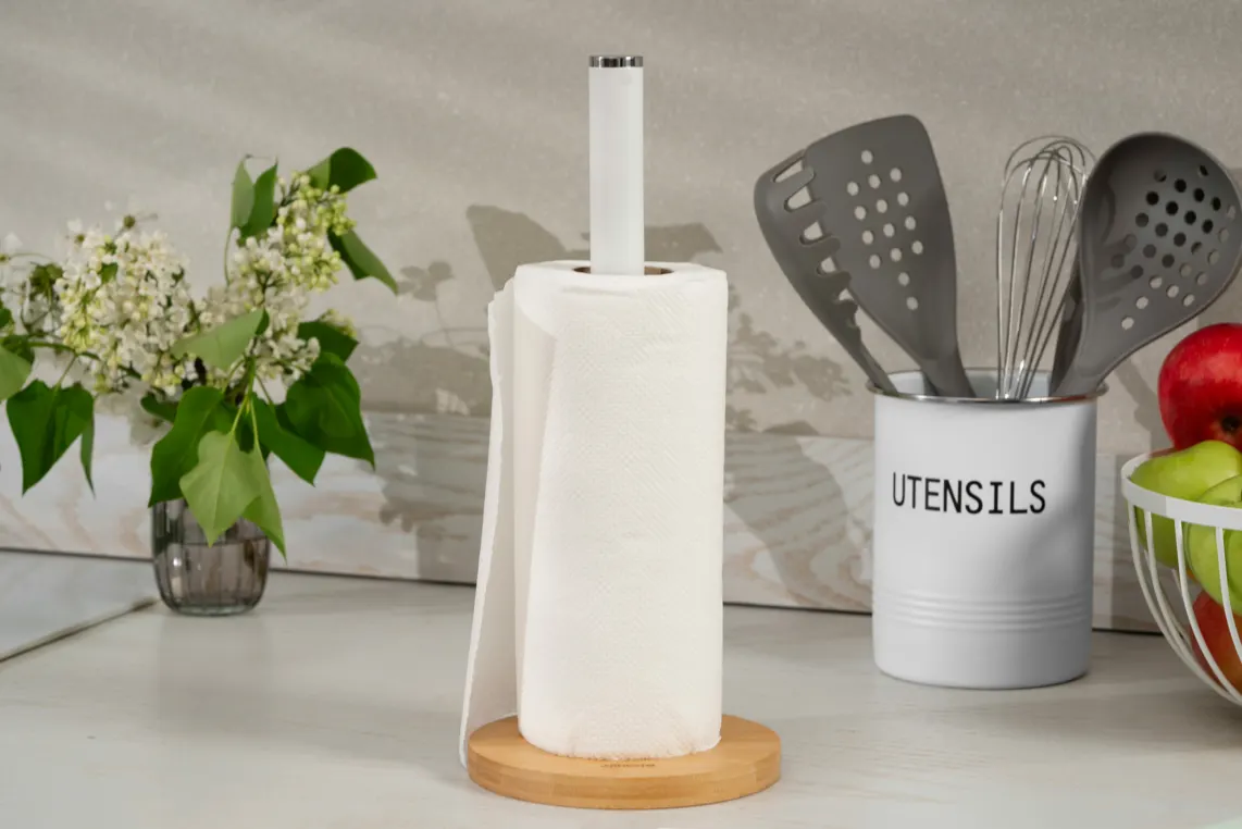 ხელსახოცის სადგამი Ardesto Paper Towel Holder Midori 15x34cm, metal, bamboo, white