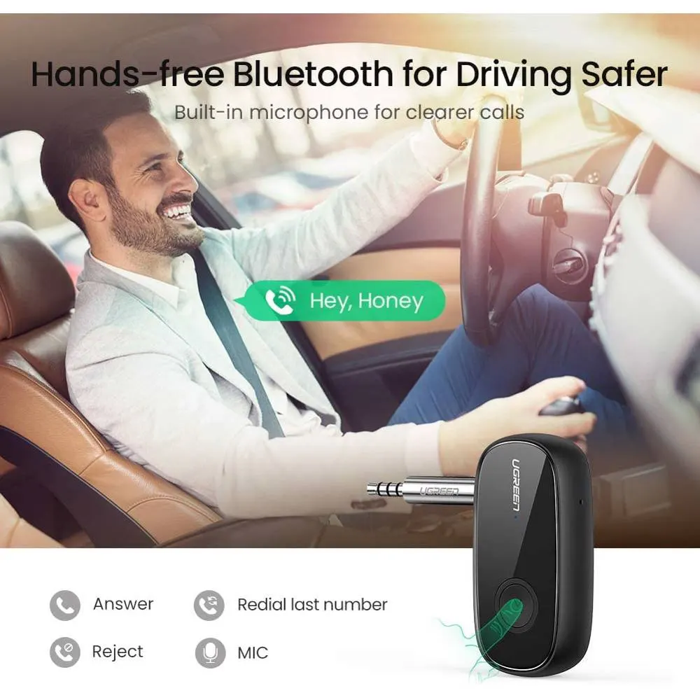 Bluetooth მიმღები UGREEN CM279 (70304), Bluetooth 5.0, AUX, Car Adapter, Black