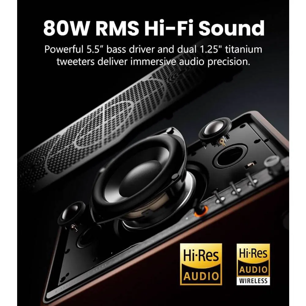 დინამიკი Edifier S300 80W, Bluetooth, WiFi (Apple AirPlay), Type-C, AUX, Hi-Fi Tabletop Speaker, Hi-Res Audio LDAC Brown