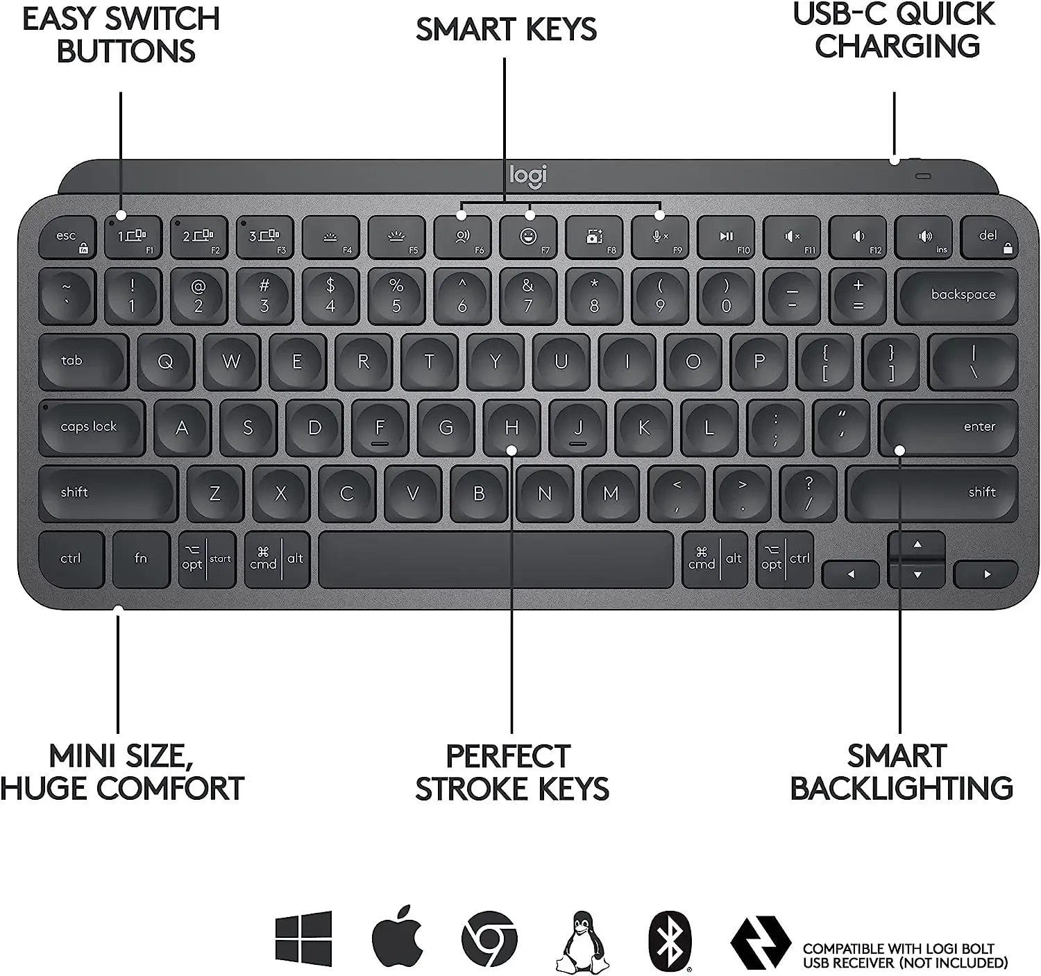 logitech, MX Keys Mini, Graphite