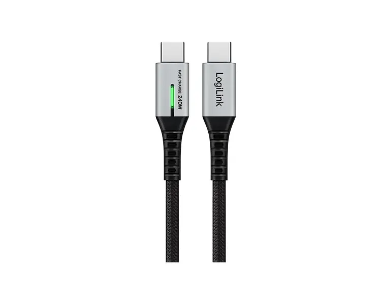 კაბელი Logilink CU0443 4K/60Hz USB 3.2 Type-C 20Gbps 240W LED Cable Black 1.5m