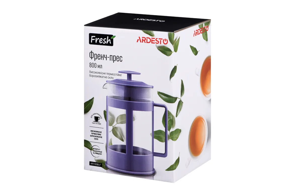 ჩაიდანი ARDESTO French press Fresh, 800 ml, lilac, plastic, glass