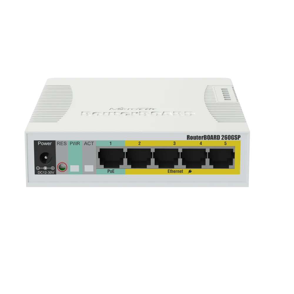 მართვადი PoE სვიჩი - CSS106, Passive PoE, 1G, 4P, 1S, MikroTik CSS106-1G-4P-1S