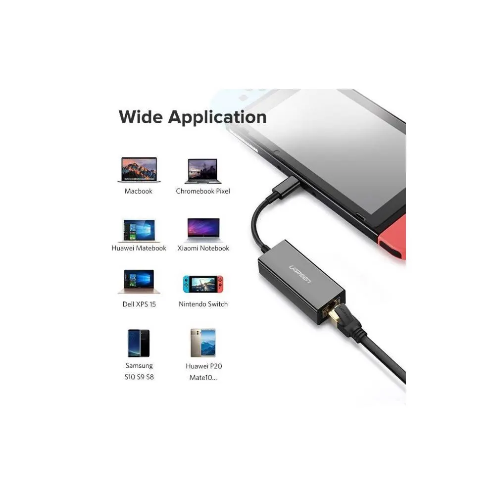 LAN ადაპტერი UGREEN CM199 (50737), USB Type-C to 10/100/1000M Ethernet Adapter, Space Gray