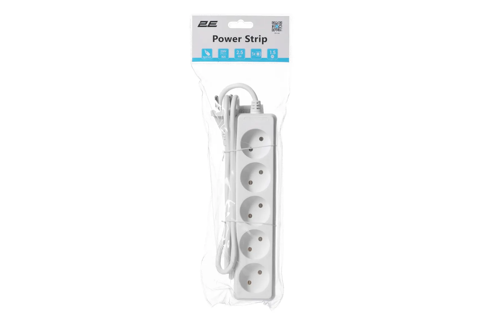 დამაგრძელებელი Power strip 2E, 5XCEE7/17, 2G*1.0mm2, 1.5m, white