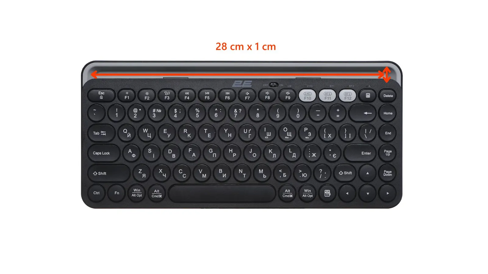კლავიატურა 2E Keyboard membrane KS250 84key, WL/BT, EN/UK, black-grey