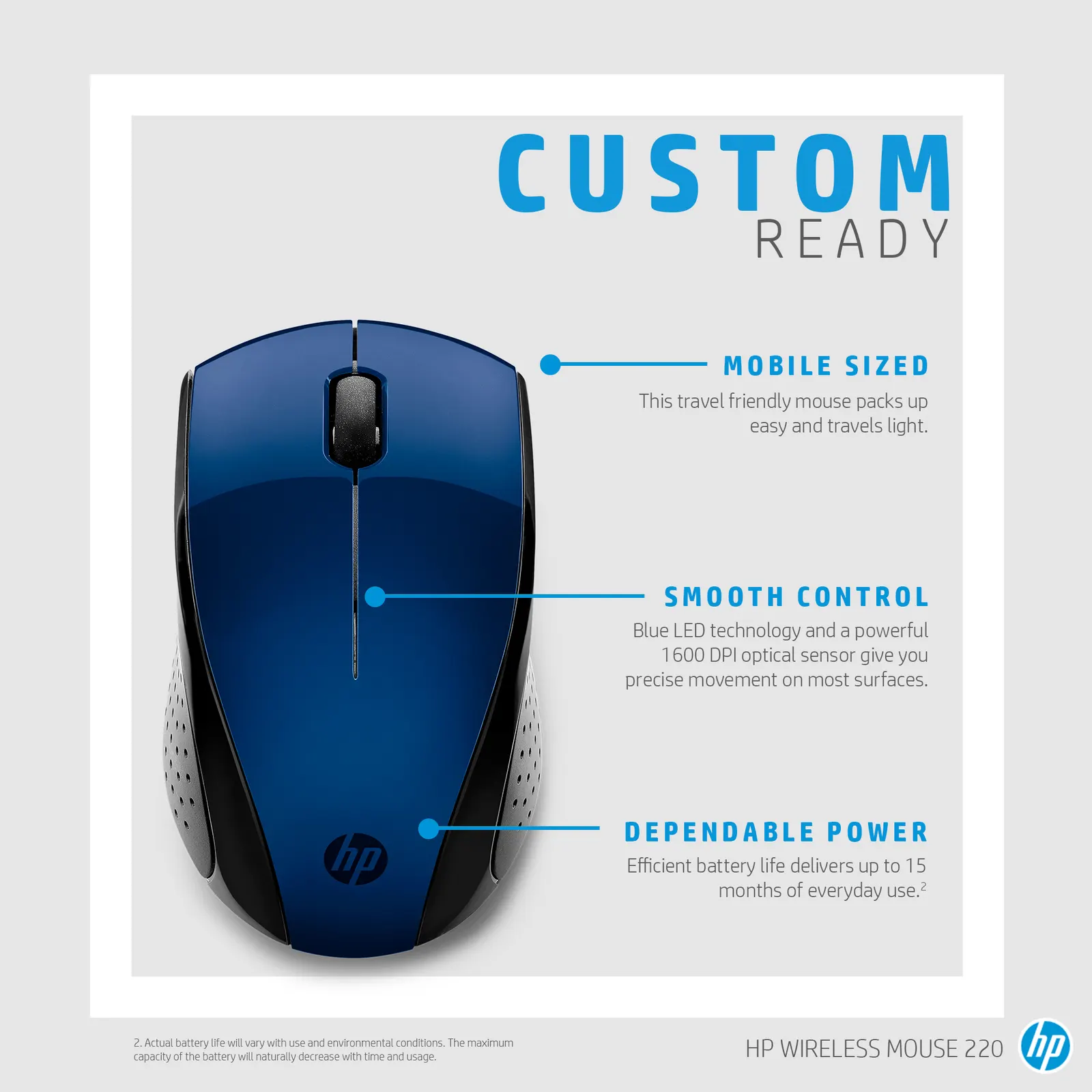 მაუსი HP 220 Wireless Blue
