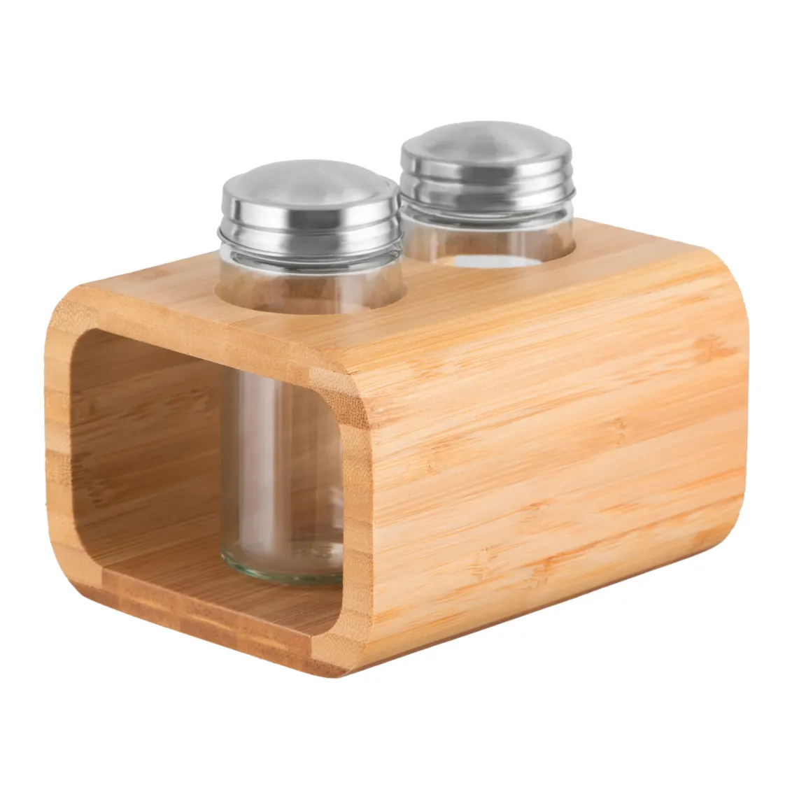 სამარილე ARDESTO Salt and pepper set Midori, 3 pcs, 80ml, 13.5x11x11cm, bamboo, stainless steel, glass, plastic