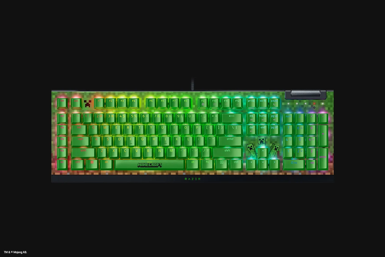 Razer Keyboard mechanical BlackWidow V4 X, 110key, Green Switch, USB-A, EN, RGB, Minecraft Ed