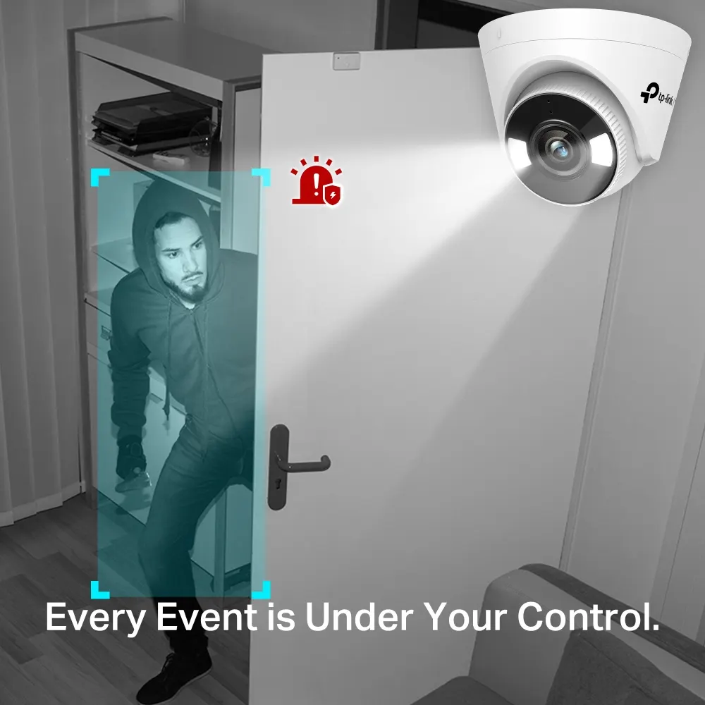 IP კამერა TP-Link VIGI C440 Full-Color Turret Network Camera - Indoor, 4MP, 2560 × 1440, 2.8mm Lens, 122° Diagonal Viewing Angle, Full-Color Night Vision, IR Cut Filter, RJ-45, PoE/12V DC, MicroSD card slot (up to 256GB), Two-Way Audio