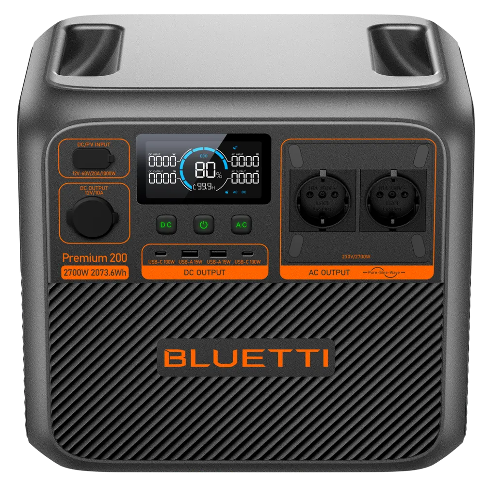 ელექტრო სადგური Bluetti Premium 200 V2, 2700W, 2073Wh, USB, Type-C, WiFi, Bluetooth, Portable Power Station, Black
