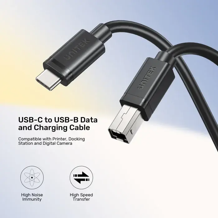 C14140ABK03-2M, UNITEK, 2M, USB-C 480Mbps to USB-B Printer Cable
