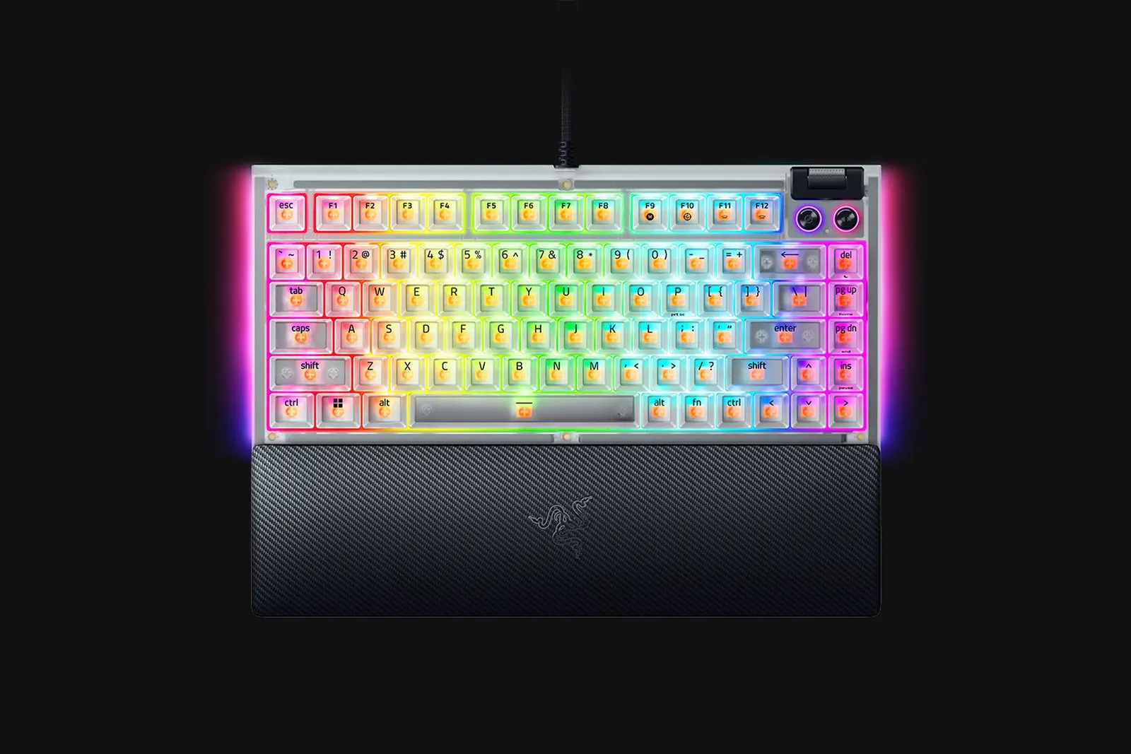 კლავიატურა Razer Keyboard BlackWidow V4 75% RGB 83key Mechanical Tactile Switch GEN-3, USB-A, EN, Phantom White Ed