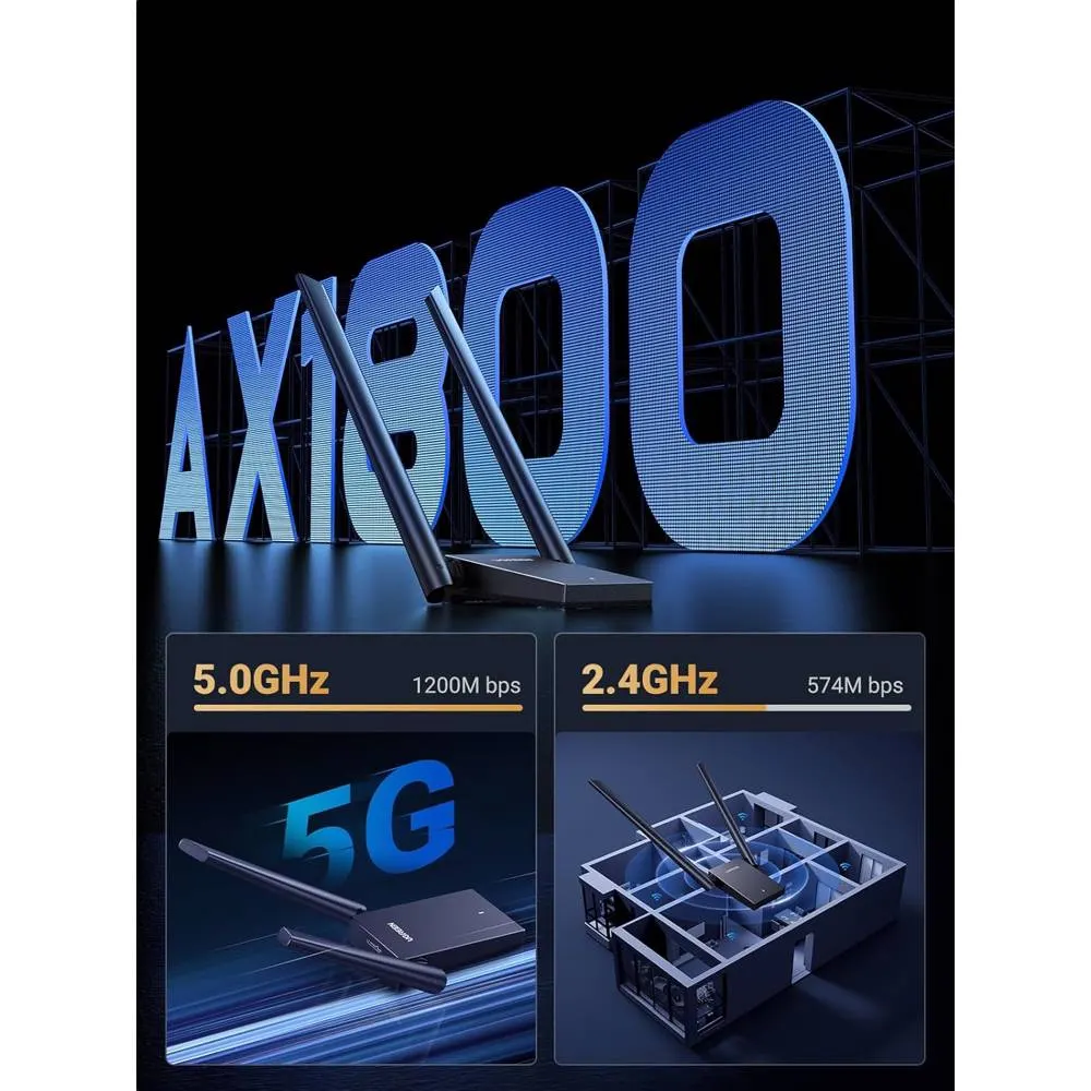 WiFi ადაპტერი UGREEN CM495 (25226), AX1800 WiFi 6 Adapter, Black