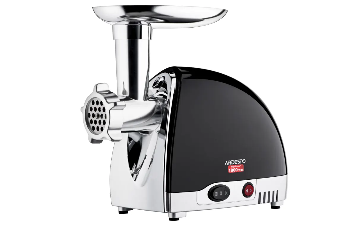 ხორცსაკეპი მანქანა Ardesto meat grinder, 1800W, 2kg/min, 3 cutting plates, sausages nozzle, 4 vegetable slicer, plastik, black-silver