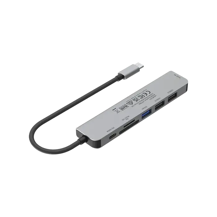 H1118A, UNITEK, 7-in-1 USB-C 5Gbps Hub (USB3.0+2*USB2.0+SD/Micro SD Card Reader+HDMI+PD 100W), Space Grey